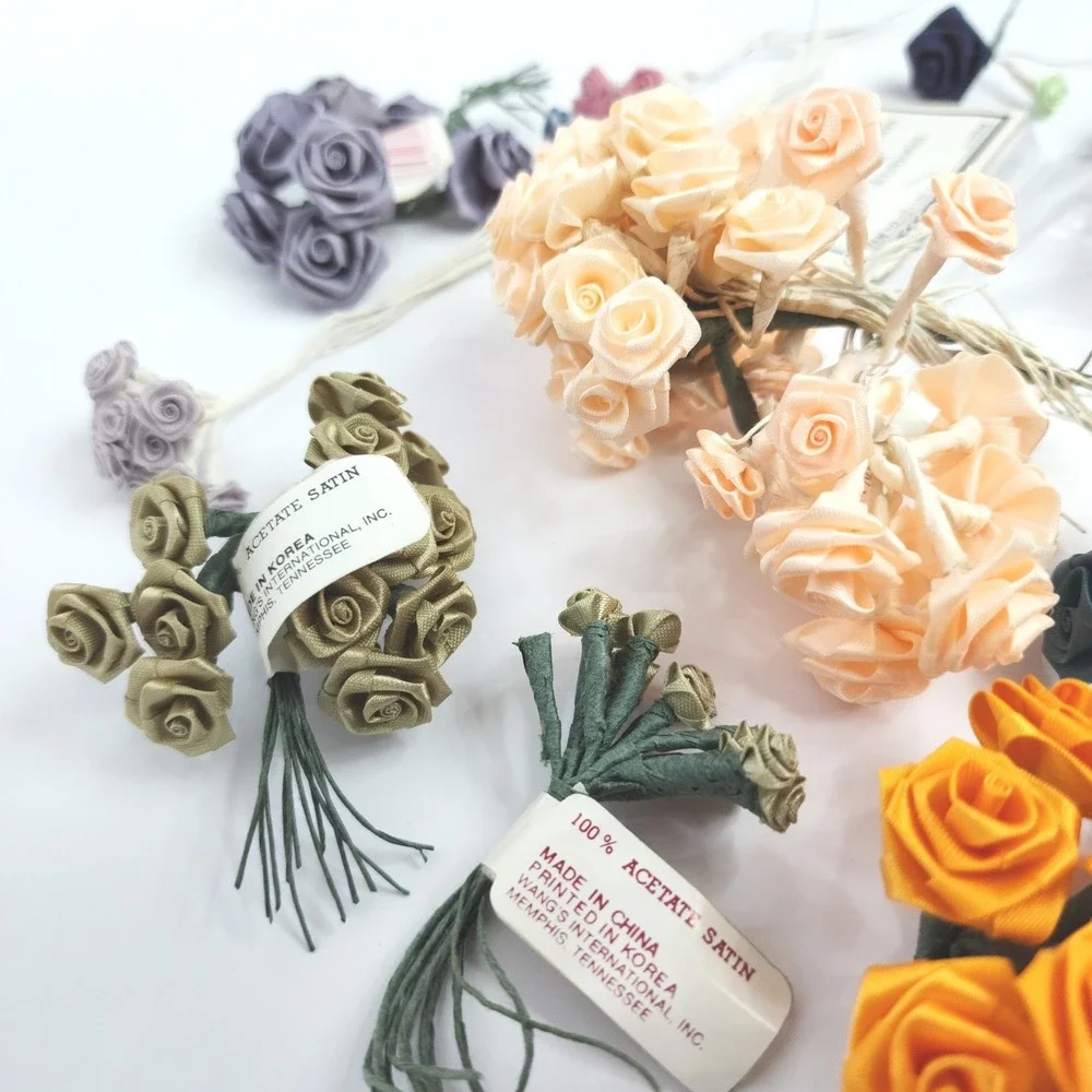 Vintage Wang's International Acetate Satin Ribbon Roses Craft Floral Lot Multi